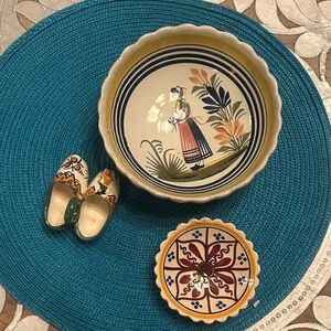Handcrafted Decorative Bowl Set with Yellow and Blue Accents